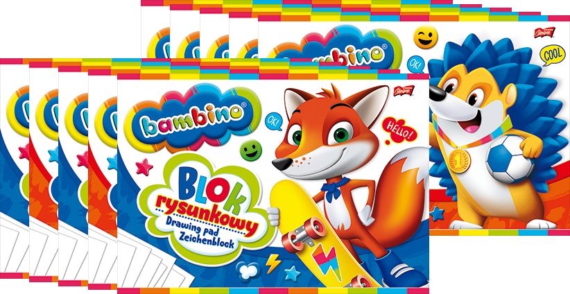10x Blok rysunkowy Bambino Zwierzaki Uczniaki, A4, 20 kartek, biały