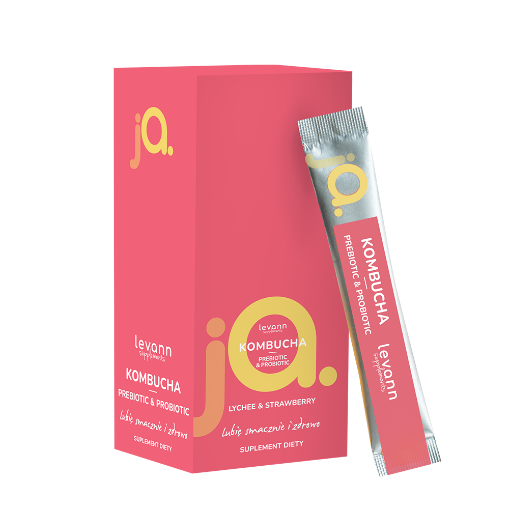 Levann "jA" Kombucha Prebiotic & Probiotic Lychee & Strawberry, 10 saszetek
