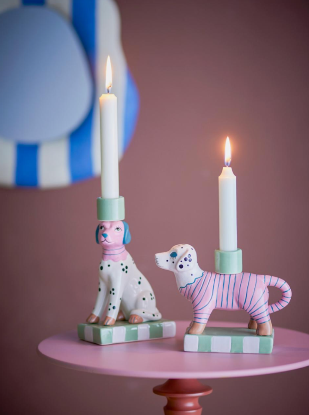 Świecznik Doglie, różowy, kamionka BLOOMINGVILLE - zestaw 2 sztuk