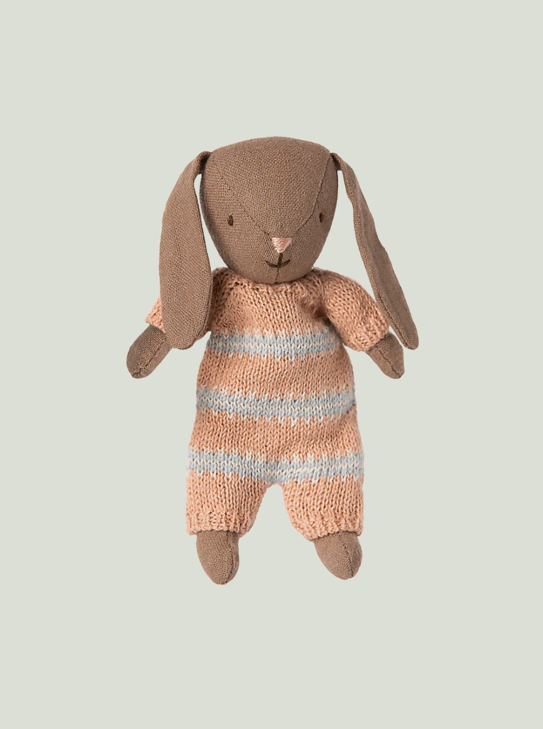 MAILEG Króliczek Micro Bunny, brown - w dzianinowym kombinezonie, dusty rose