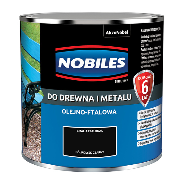 Farba ftalowa do drewna i metalu Ftalonal 0,25L Czarny Półpołysk Nobiles