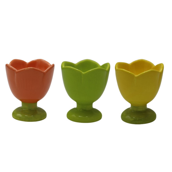 Kieliszek na jajko ceramiczny tulipan pomarańczowy/zielony/żółty 6cm 1 szt