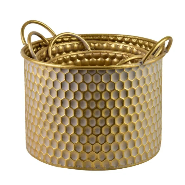 Osłonka metalowa złota plastry miodu z uszami 23x18cm