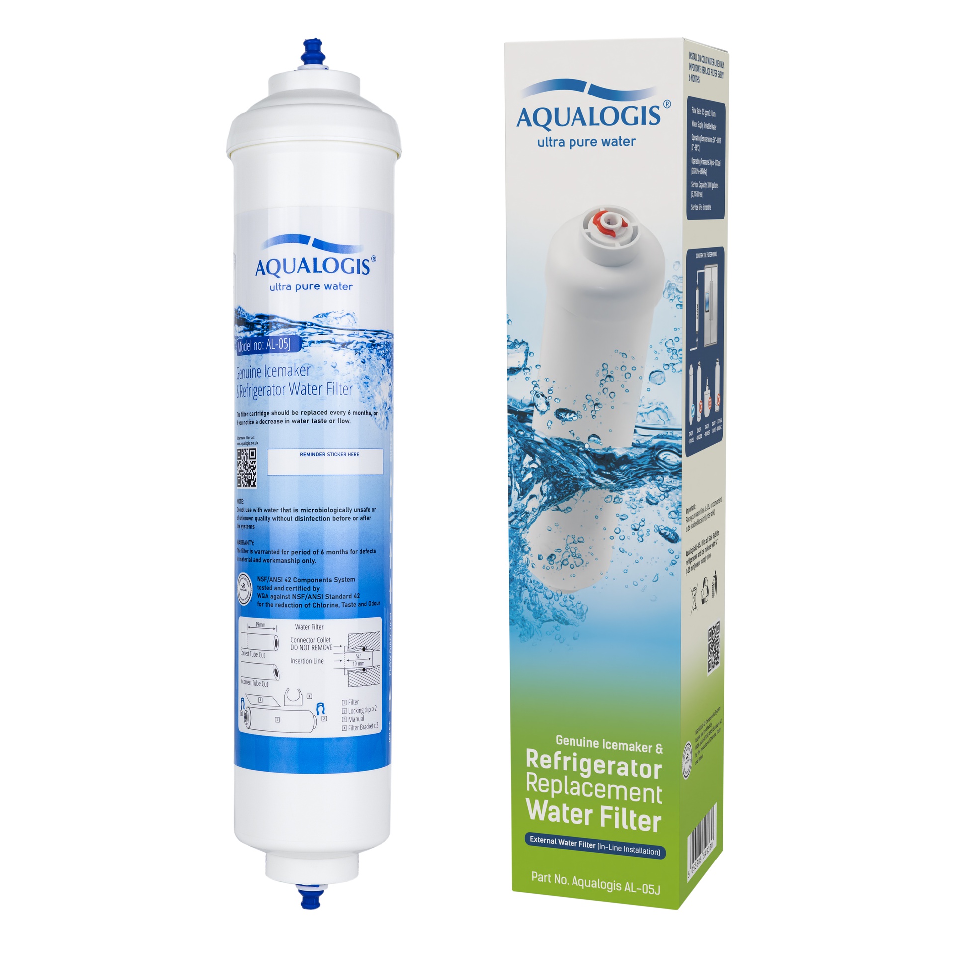 Filtr Wody AL-05J Do lodówki Samsung, LG, Hisense Zewnętrzny na Wężyku