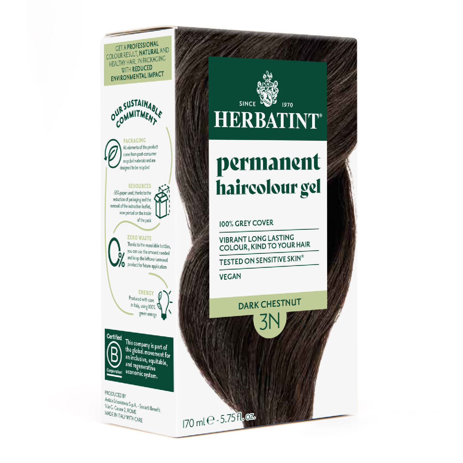 Herbatint - farba do włosów 3n, ciemny kasztan, 170 ml