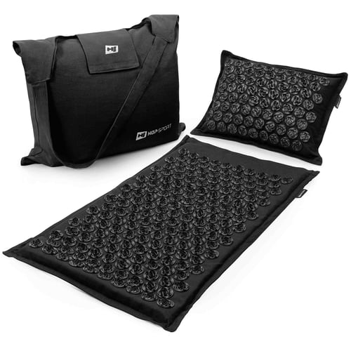 Akupressur-Set Premium Leinen/Baumwolle - Kokosfasern inkl. Tasche - schwarz