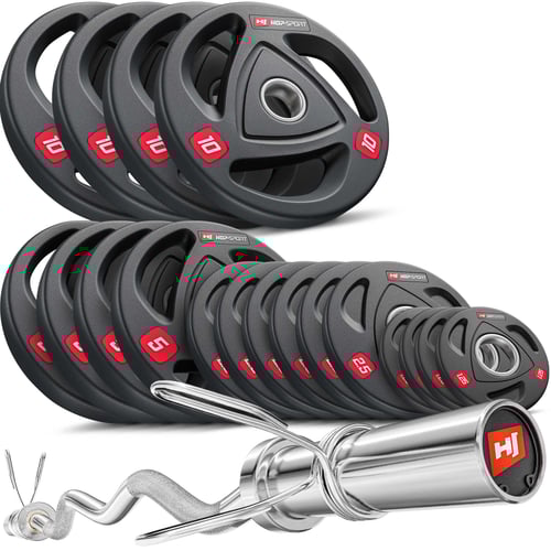 Kit haltères olympiques 89 kg avec barre de musculation 120 cm EZ et disques en fonte