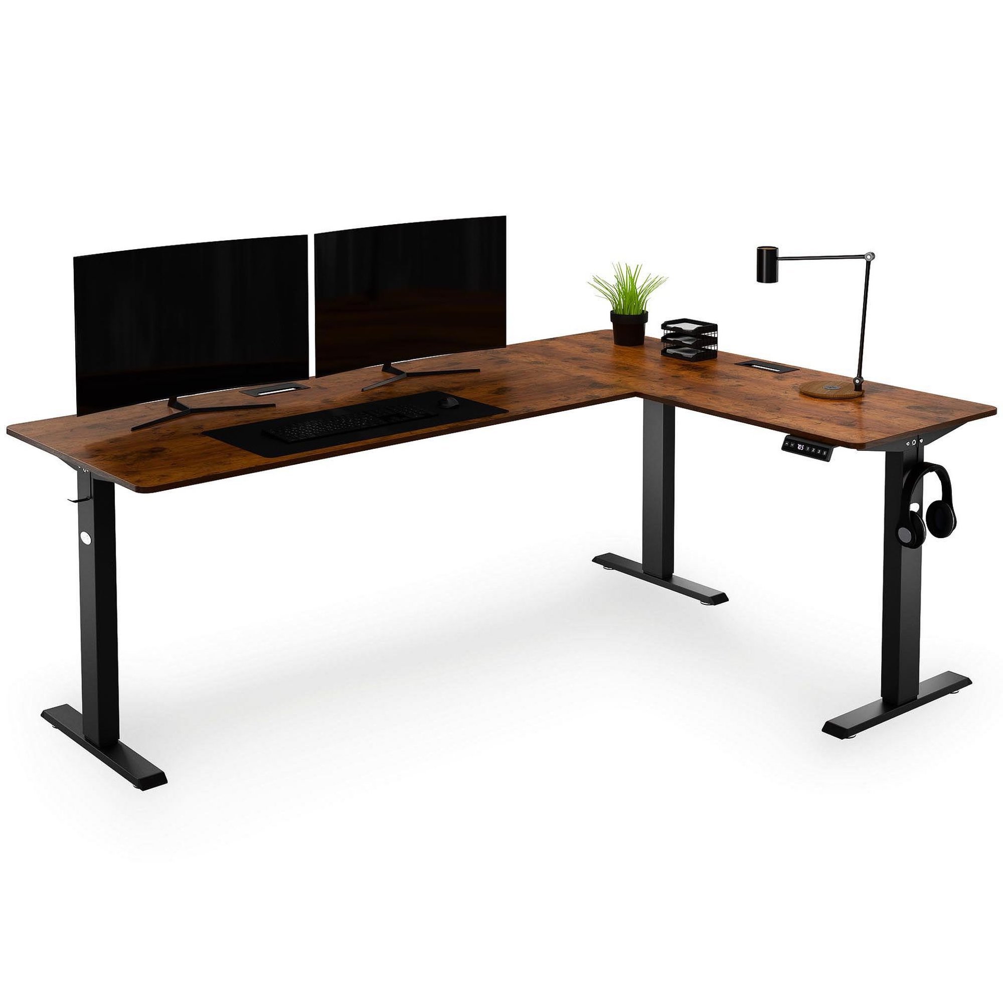 Höhenverstellbarer Eckschreibtisch elektrisch rechts 192 x 137 x 65 cm Trani - braun