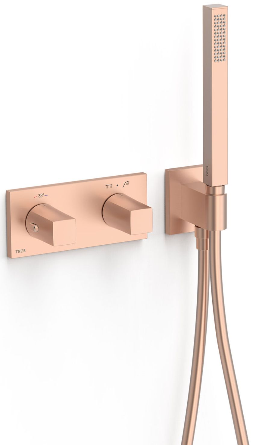 Tres B-System bateria wannowo-prysznicowa podtynkowa termostatyczna różowe złoto mat 30725201OPM