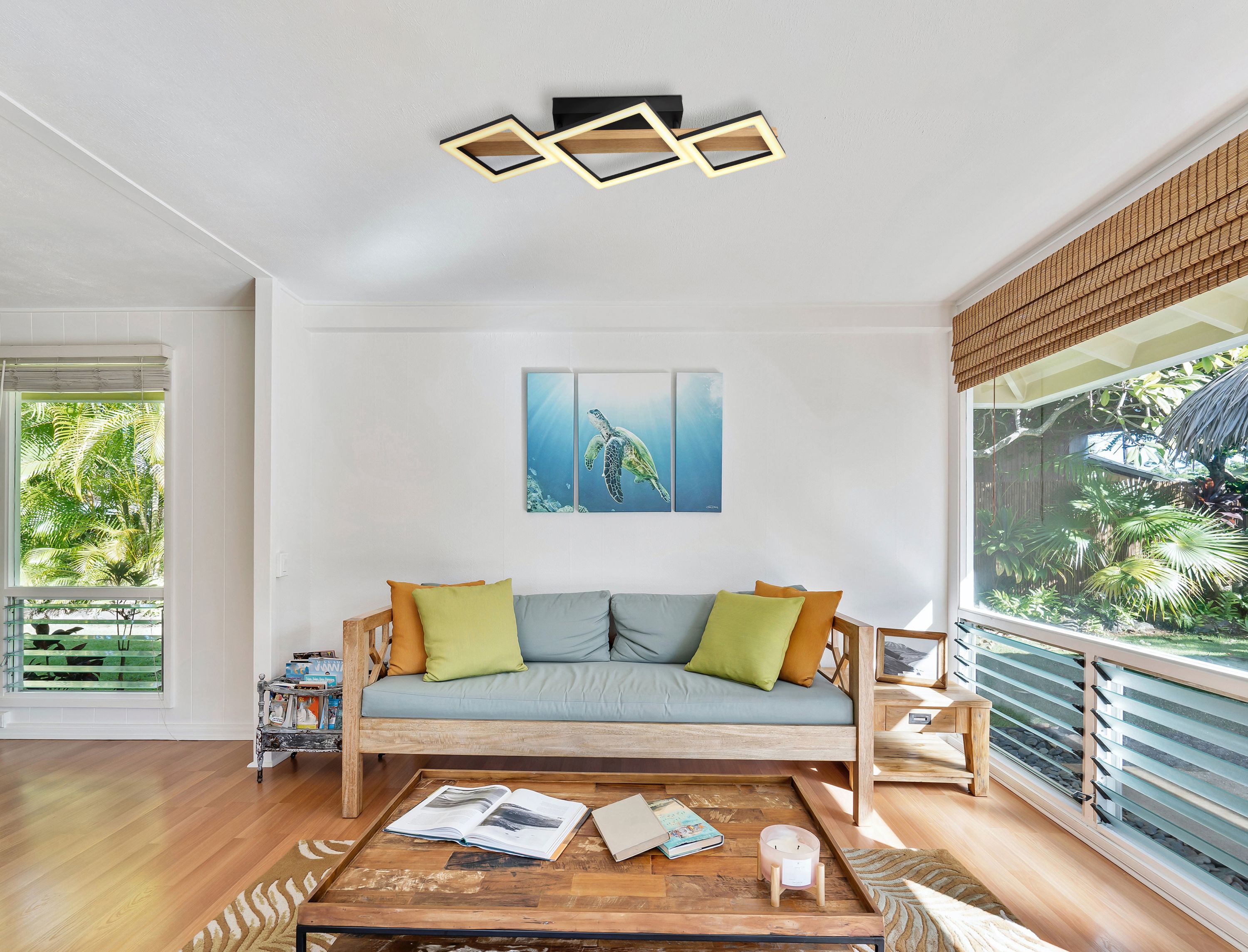 Globo Lighting Dustin lampa podsufitowa 3x29W czarny mat/drewno 67288D1