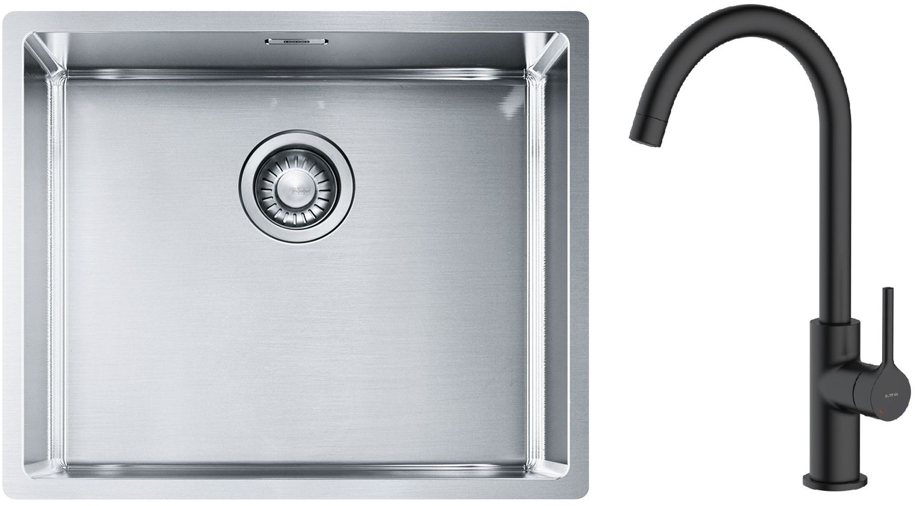 Zestaw Franke Box BXX 210/110-50 zlewozmywak stalowy 54x45 cm z baterią kuchenną Oltens Skafta stal/czarny mat (1270453656, 35206300)