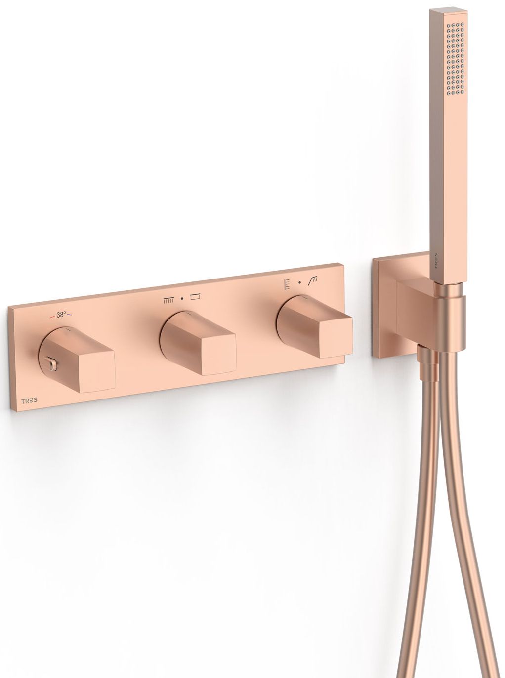Tres B-System bateria wannowo-prysznicowa podtynkowa termostatyczna różowe złoto mat 30725401OPM