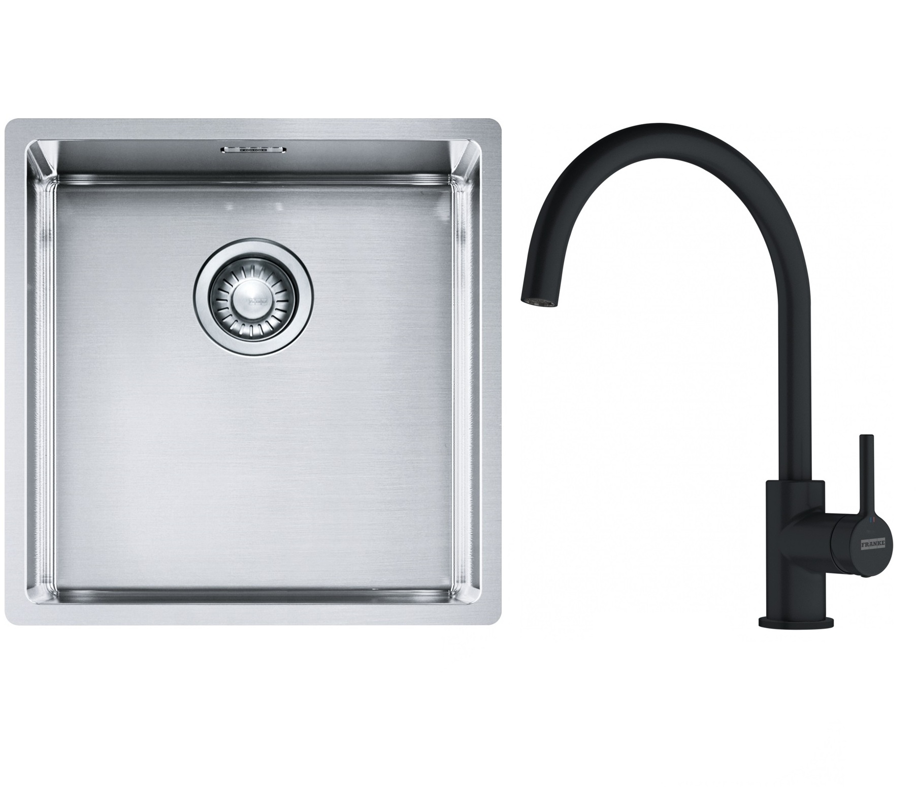 Franke Box BXX 210/110-40 zlewozmywak 45x44 cm stalowy z baterią kuchenną Lina czarny mat (1270453654, 1150626019)