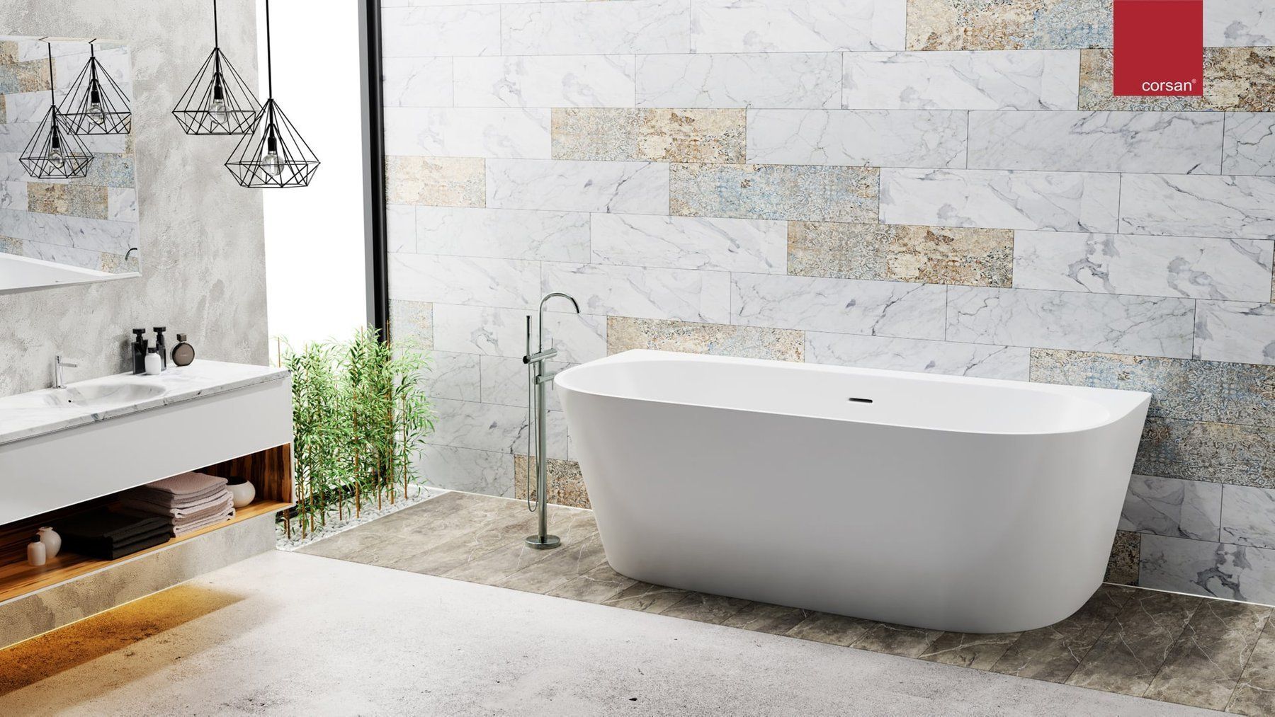 Corsan Mono wanna wolnostojąca 160x74 cm przyścienna biała 648943