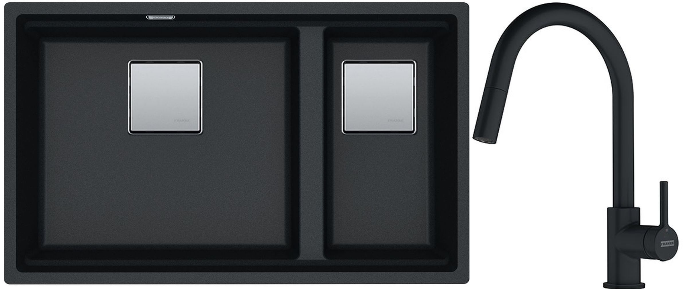 Franke Kanon KNG 120 zlewozmywak 76x46 cm Fragranite onyx z baterią kuchenną Lina Pull-Out czarny mat (1250528636, 1150626053) - Wysyłka w 24h