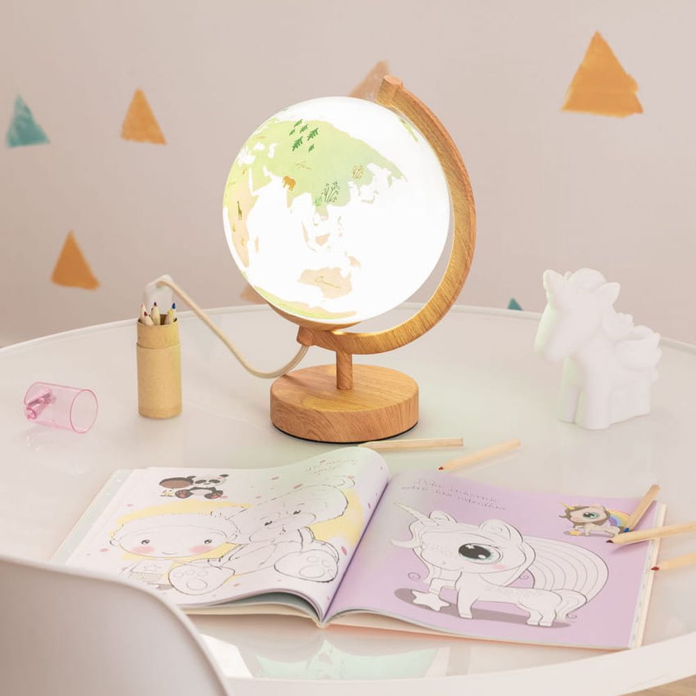 Abruzzo Globi lampka nocna dziecięca 1x40 W niebieska-drewno ABR-GLO-B