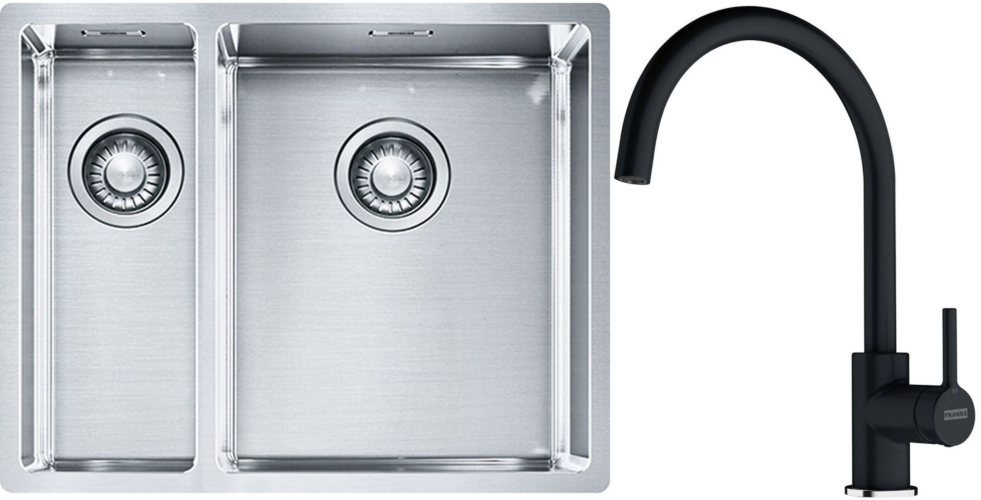 Franke Box BXX 260/160-34-16 zlewozmywak 56x45 cm stalowy z baterią kuchenną Lina onyx (1270369916, 1150626020)