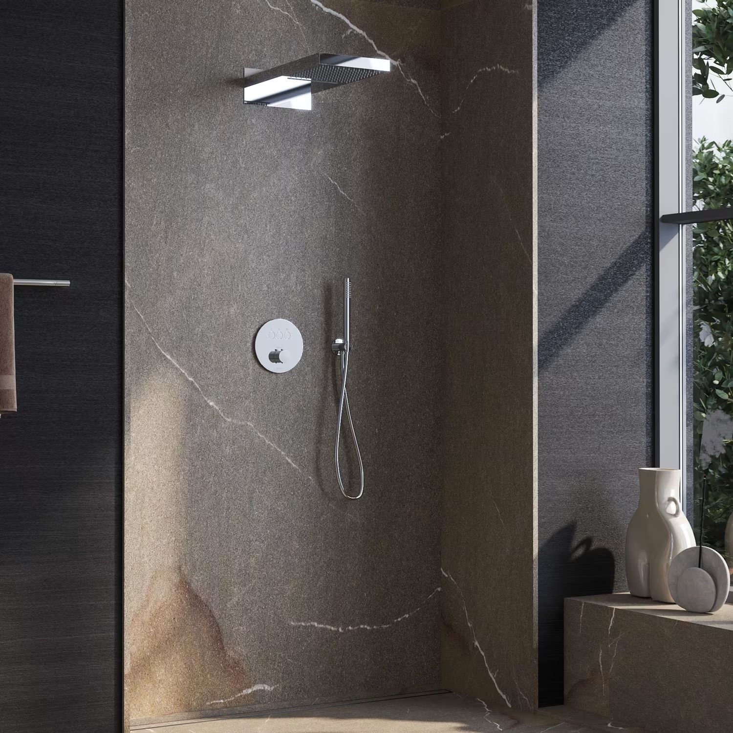 Zestaw Kronenbach Smart Push bateria wannowo-prysznicowa podtynkowa termostatyczna chrom z deszczownicą i kompletem natryskowym KB-Set11CR