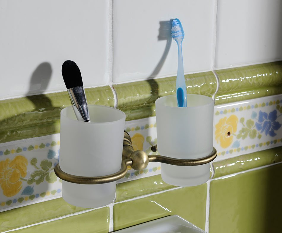 Sapho Diamond uchwyt z dwoma szklankami brąz/szkło mleczne 1318-05