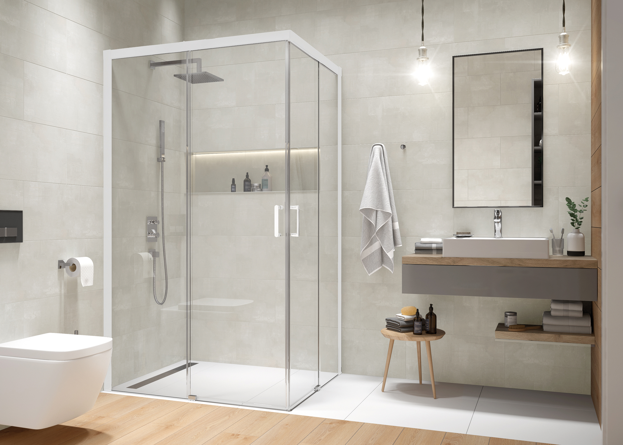 Sanplast Exa Line kabina prysznicowa 1/2KN-B/Exa Line-100 cm biały mat/szkło przezroczyste 600-540-0330-24-401