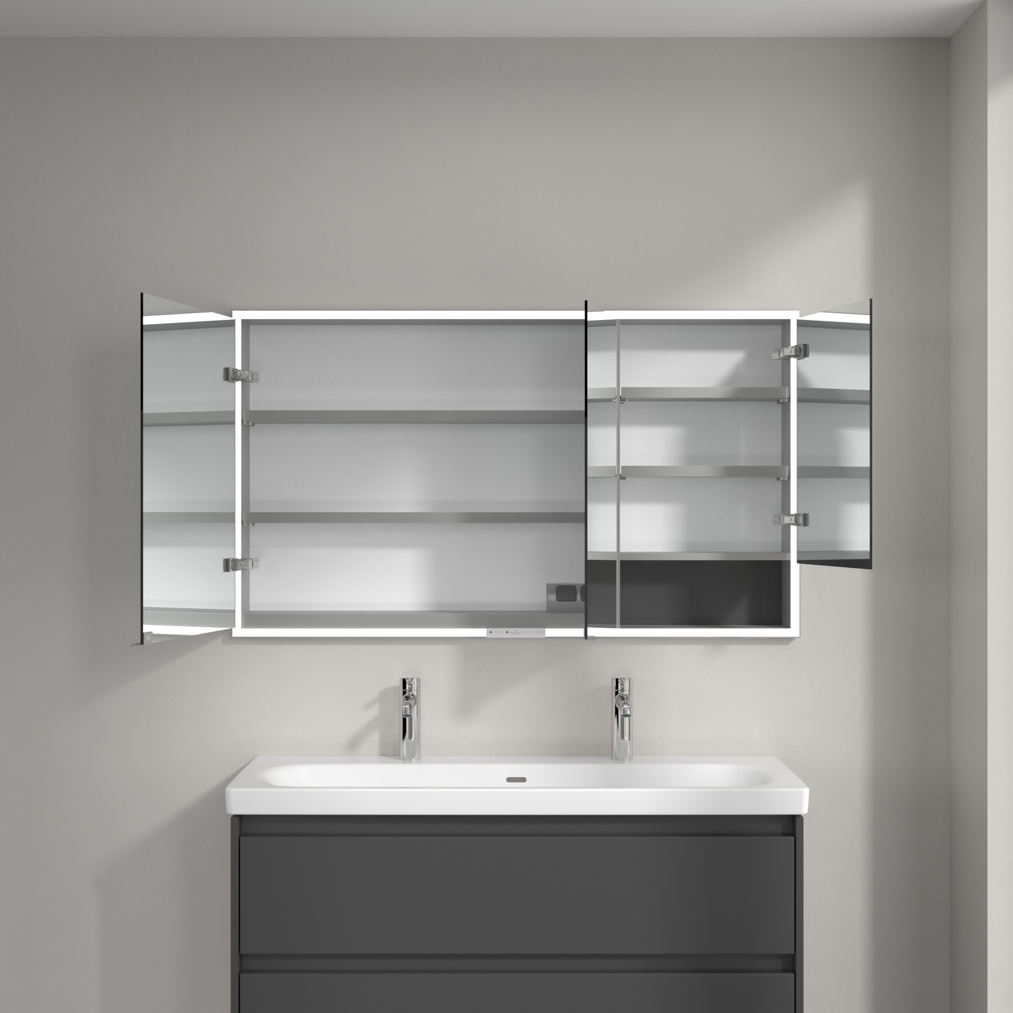 Villeroy & Boch My View+ szafka 130x16,8x75 cm z lustrem do zabudowy Graphite A48213VR