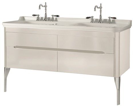 Zestaw Kerasan Waldorf szafka 150x51x50 cm podumywalkowa wisząca z umywalką i nóżkami biały mat (9254 30; 4143k1; 9194 90)