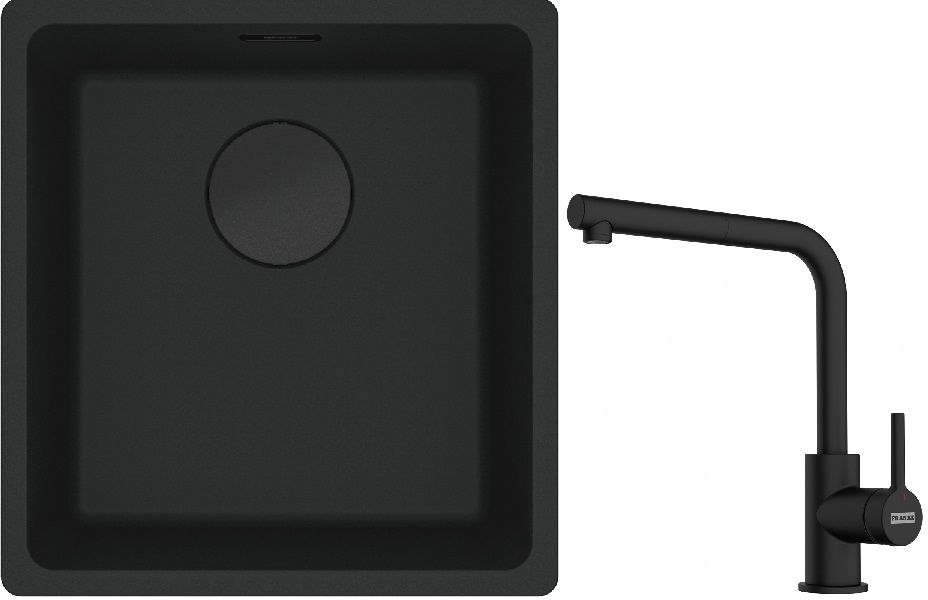 Franke Maris MRG 110-37 zlewozmywak 40x37 cm Fragranit + czarny mat z baterią kuchenną Lina czarny mat (1250697760, 1150712435)