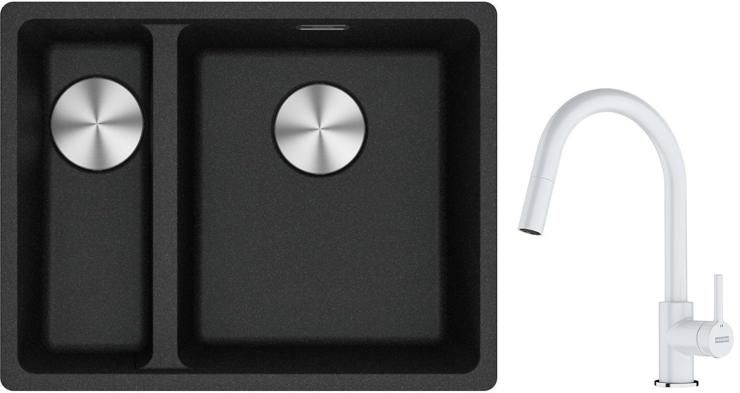Franke Maris MRG 160-34-15 zlewozmywak 55x43 cm Fragranite onyx z baterią kuchenną Lina biały polarny (1250687269, 1150626081)