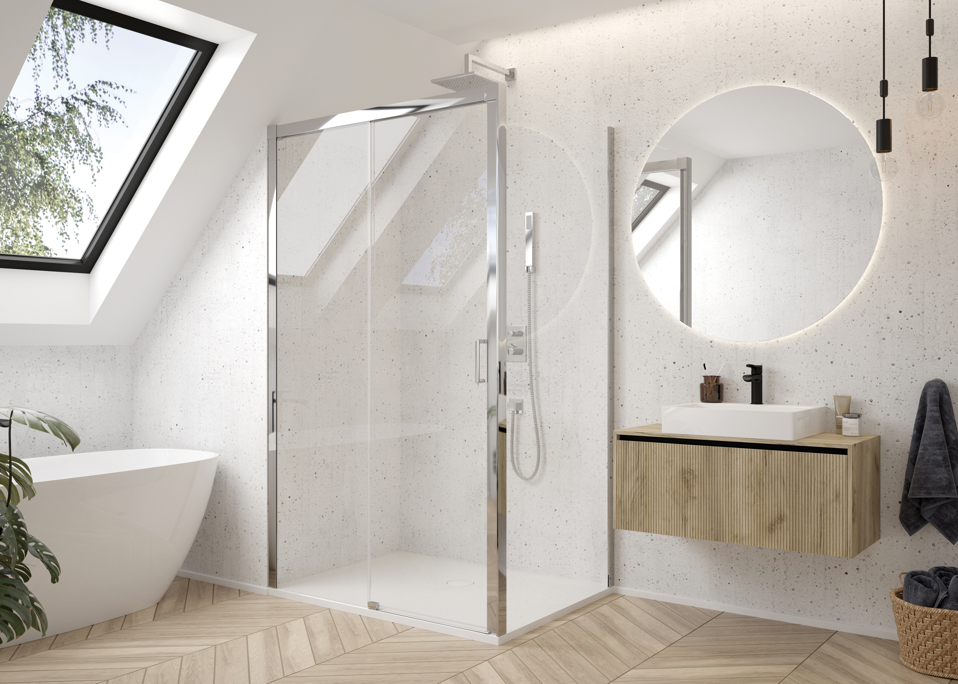 Sanplast Exa Line ścianka prysznicowa SS3/Exa Line-75 cm stała srebrny błyszczący/szkło przezroczyste 600-540-2020-38-401