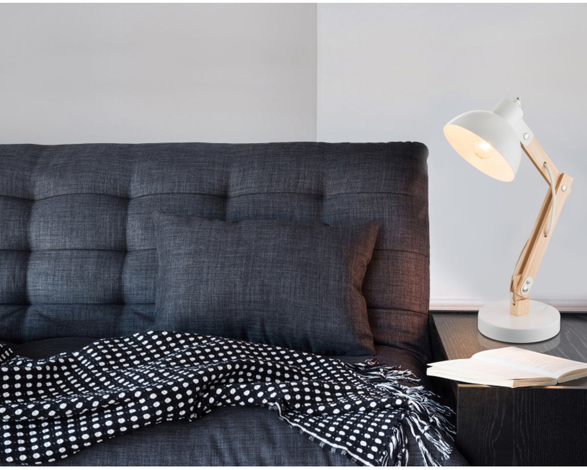 Globo Lighting Tongariro lampa biurkowa 1x40W biała/drewno 21502