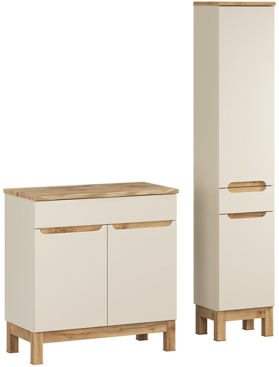 Comad Bali Cashmere zestaw meblowy 80 cm szafka stojąca z blatem i szafka wysoka boczna kaszmir/dąb SET-BAC B NAT WOTAN 80CM HC - Wysyłka w 24h
