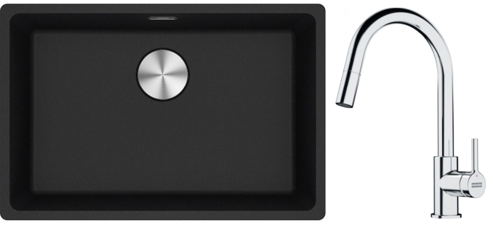 Franke Maris MRG 110-62 zlewozmywak 62x40 cm Fragranite onyx z baterią kuchenną Lina chrom (1250687257, 1150693229) - Wysyłka w 24h