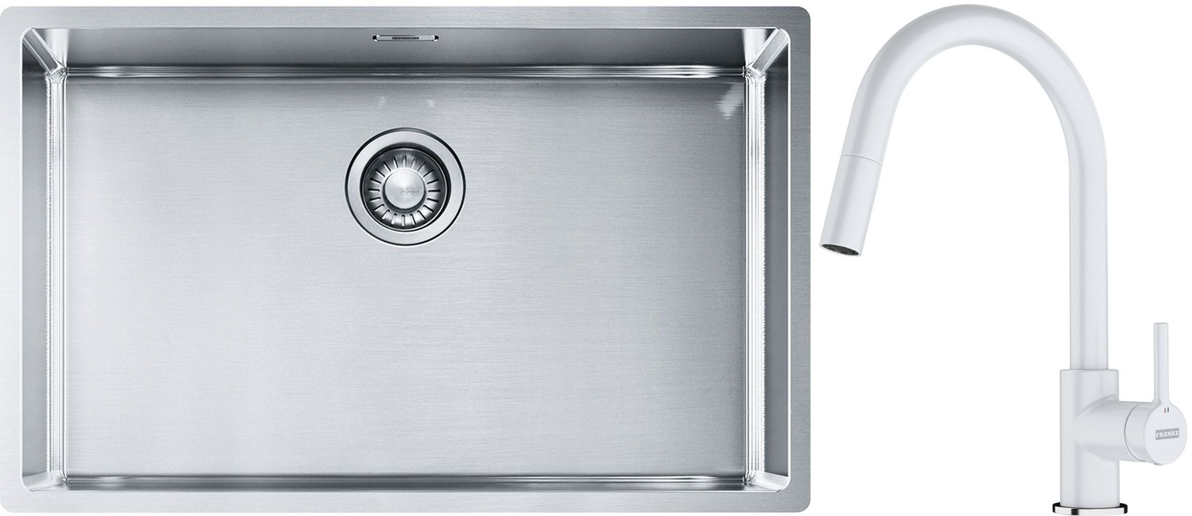 Franke Box BXX 210/110-68 zlewozmywak 72,5x45 cm stalowy z baterią kuchenną Lina biały polarny (1270453658, 1150626081)