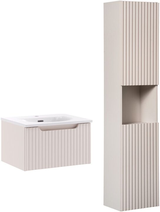 Zestaw Comad Nova Cashmere szafka 50 cm podumywalkowa wisząca z umywalką meblową Sky i szafką wysoka 140 cm boczna kaszmir SET-NOC 50CM ...