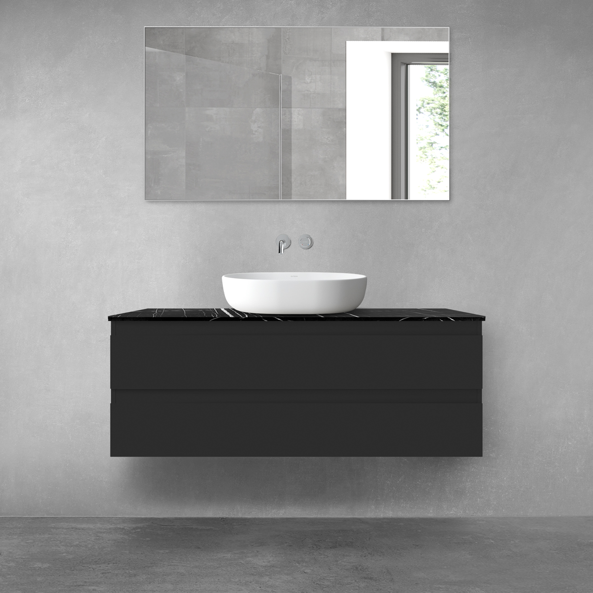 Zestaw Oltens Vernal szafka 120 cm podumywalkowa wisząca z blatem Tera czarny mat/czarny marmur 68729300 - Wysyłka w 24h