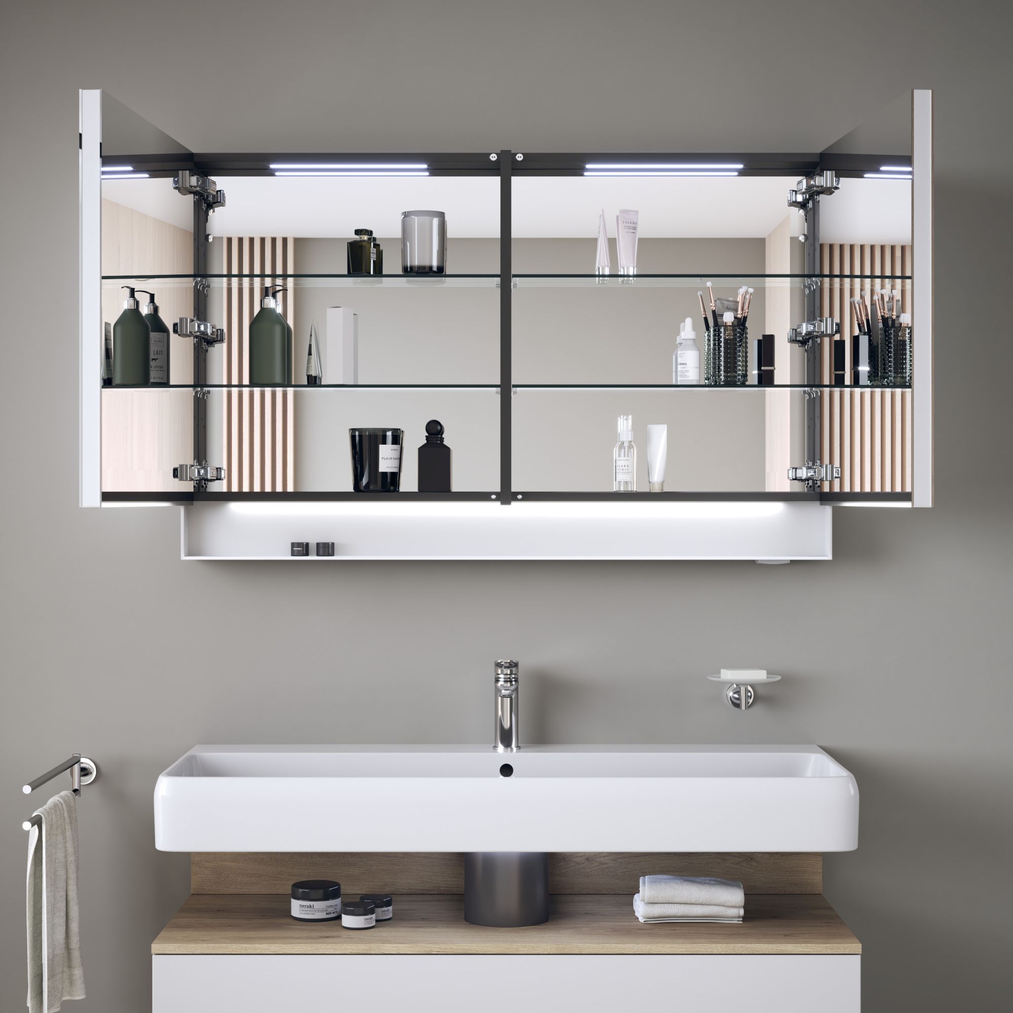 Duravit Qatego szafka 120 cm lustrzana wisząca z oświetleniem LED biały mat QA7153018181010