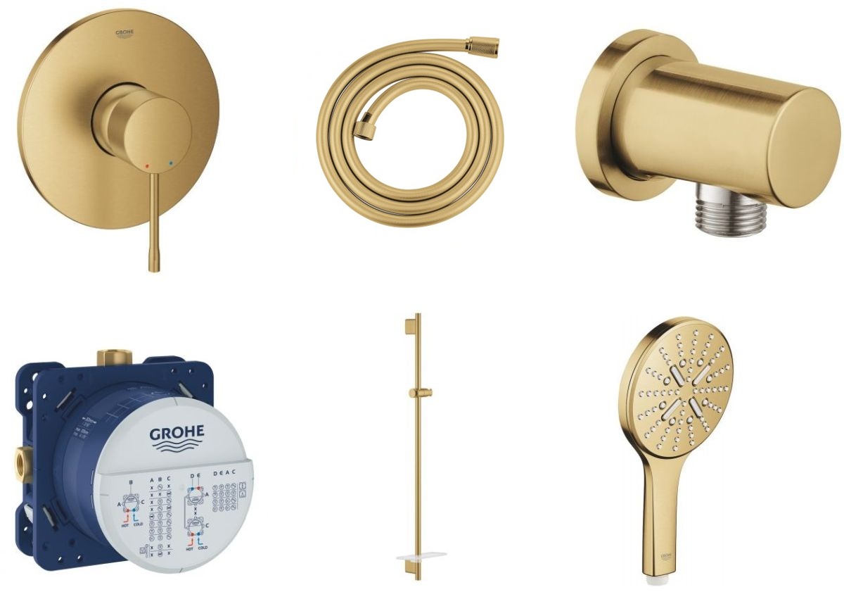 Zestaw Grohe Essence bateria podtynkowa z zestawem prysznicowym złoty (24057GN1, 28388GL1, 27057GN0, 35600000, 26603GN0, 26574GN0) - Wysyłka w 24h