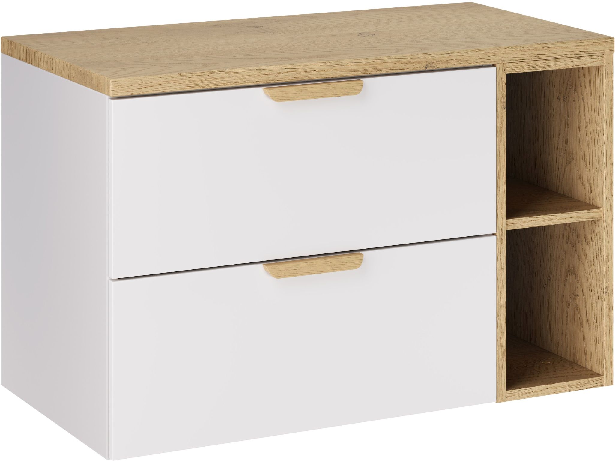 Zestaw Comad Aster White szafka 60 cm podumywalkowa wisząca z blatem 80 cm i regał 20 cm otwarty biały/dąb SET-ASW B CREMONA 80CM LR