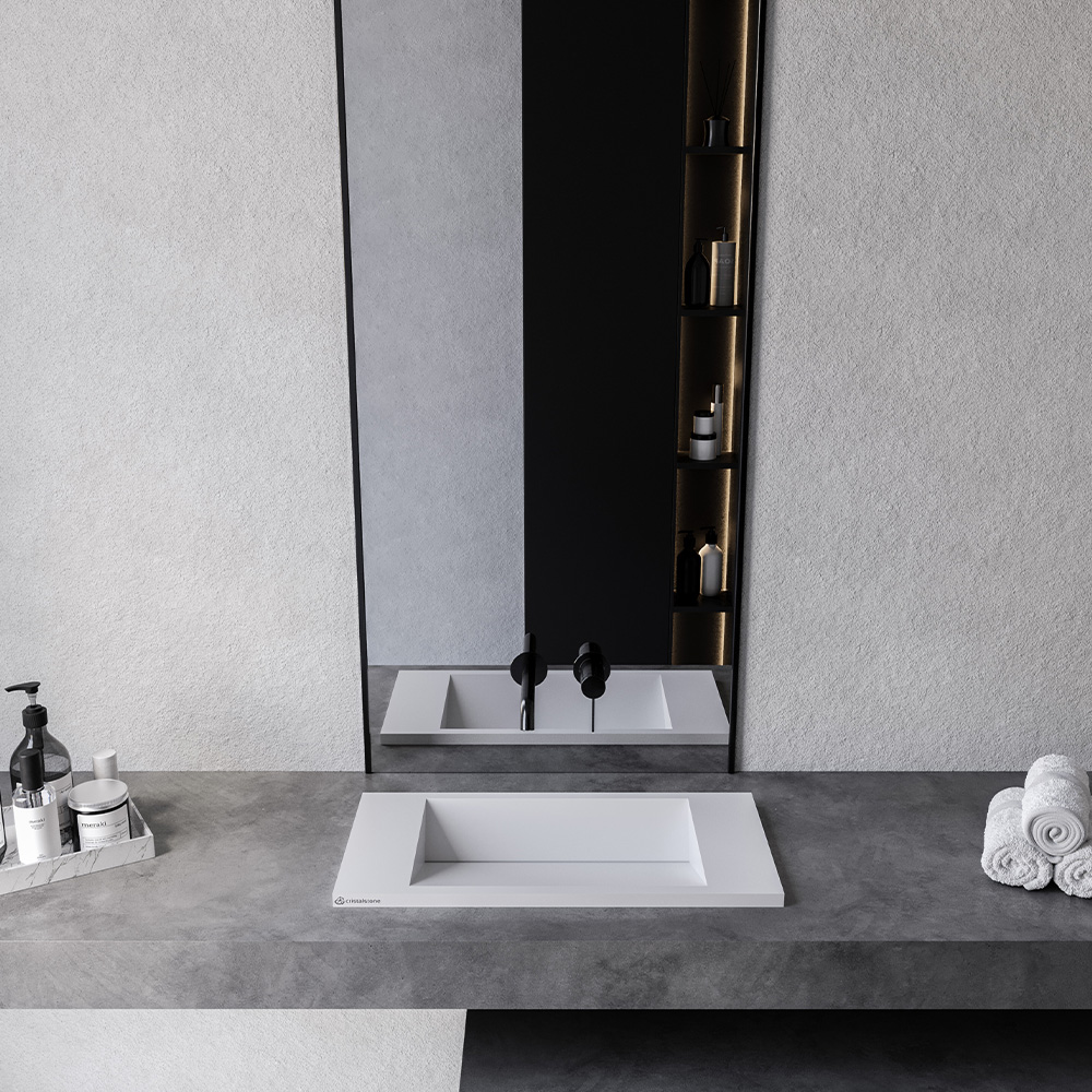 Cristalstone Linea Diago umywalka 60x30 cm prostokątna wpuszczana biała U600-MCOLCW/CR