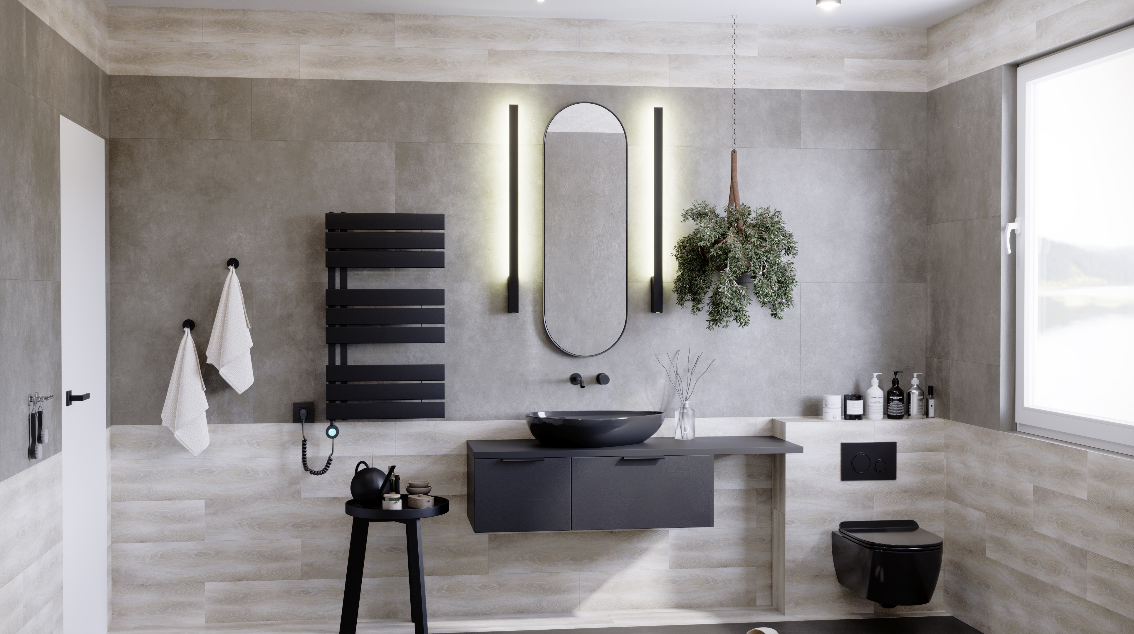 Zestaw Luxrad Nobile Elektro grzejnik elektryczny 87x50 cm z grzałką czarny (NOB870500S040ERG, GLX300CZ)