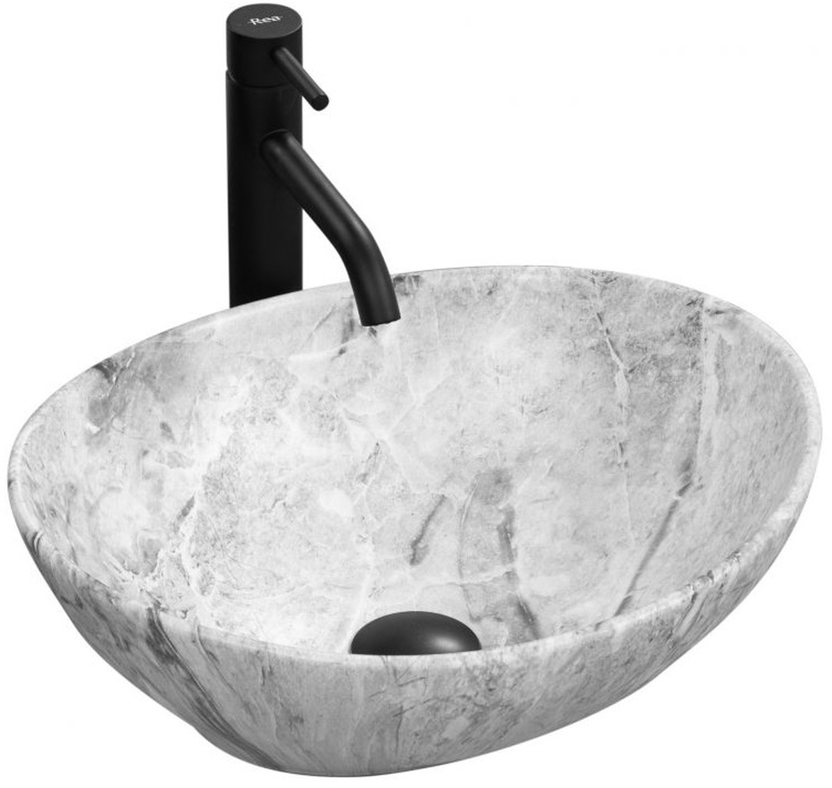 Rea Stone umywalka 41x34 cm nablatowa owalna biały/szary REA-U9908