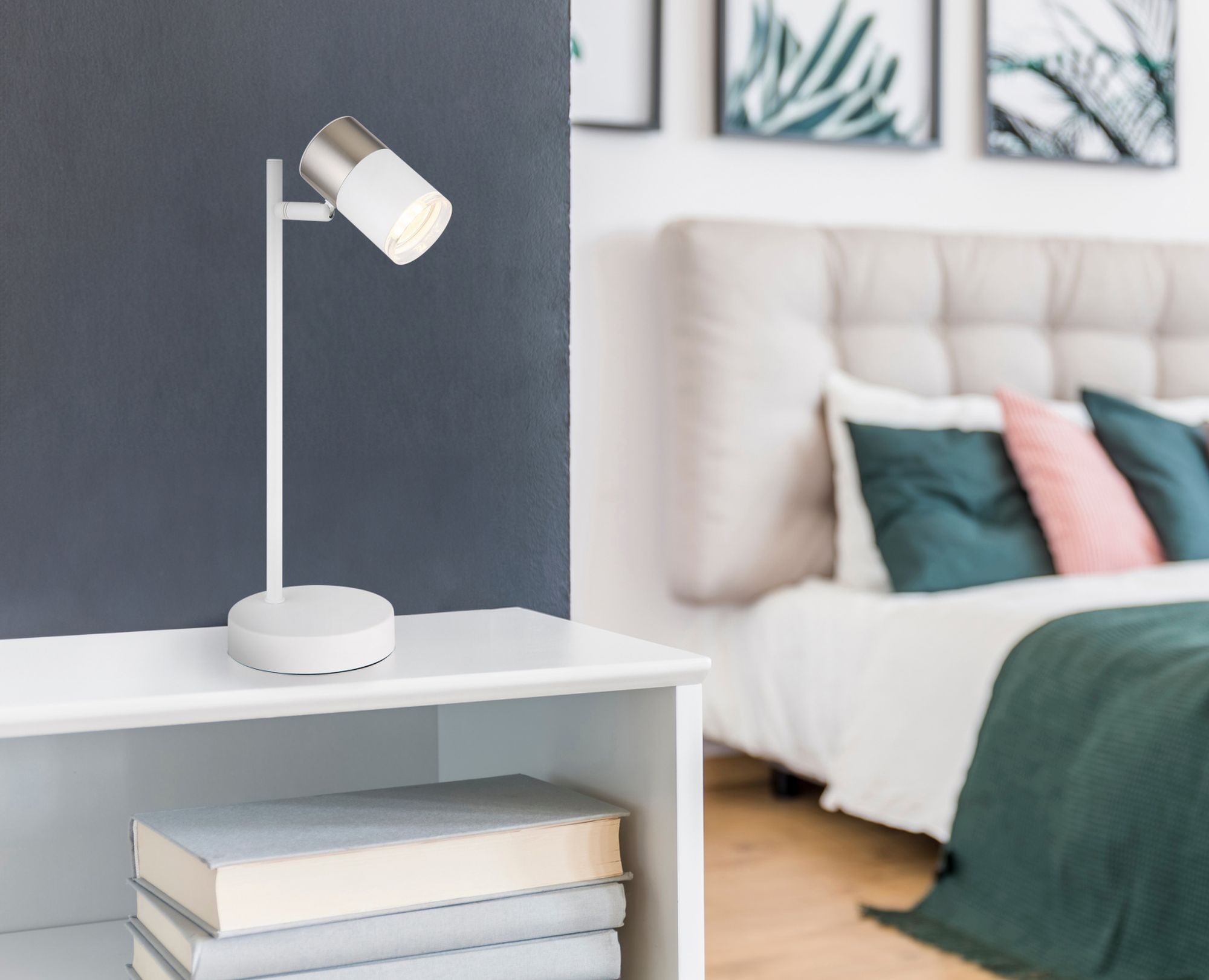 Globo Lighting Brisbon lampa biurkowa 1x5 W biała-nikiel 57851T