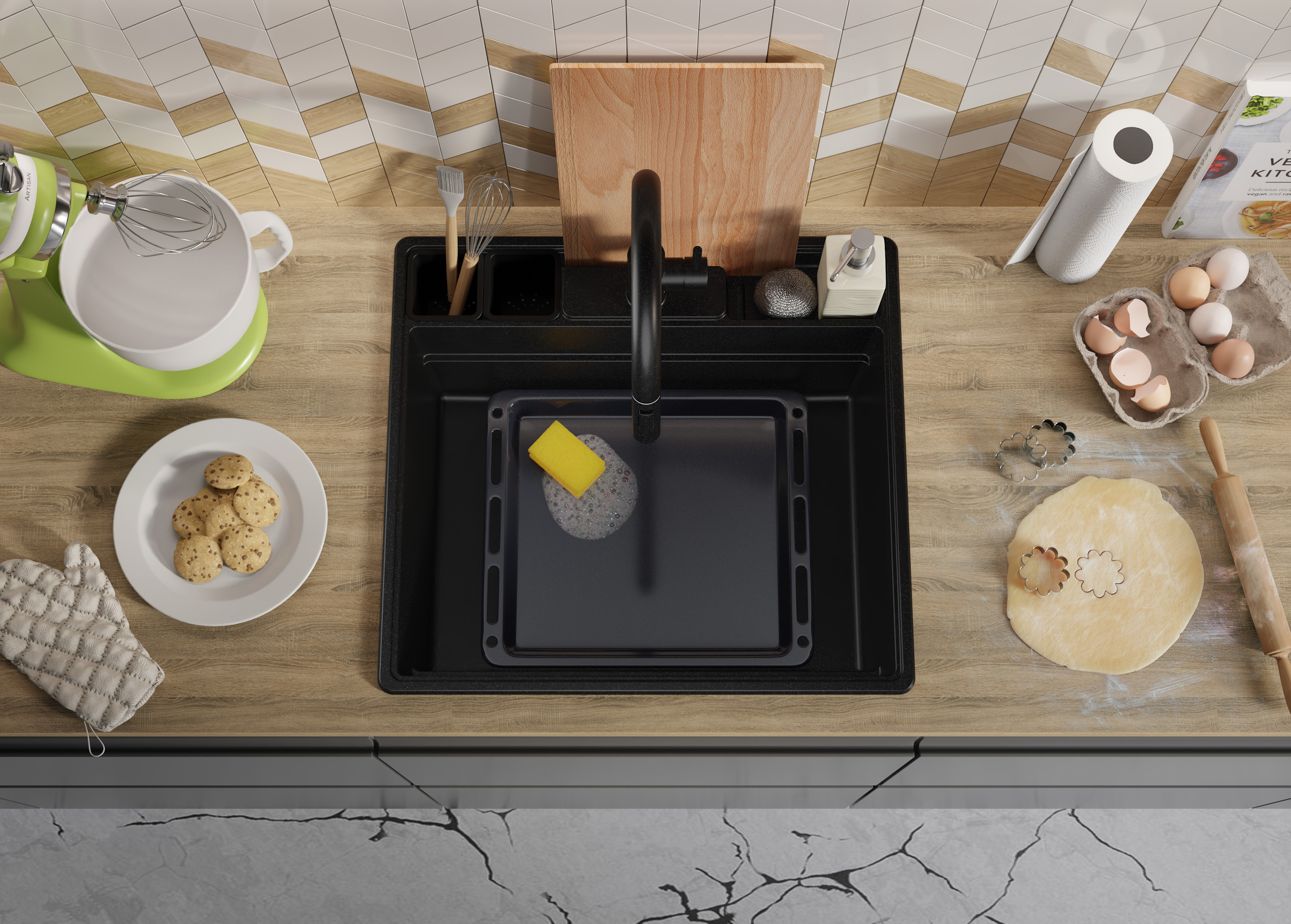 Primagran Nowy Jork 60 Multispace zlewozmywak granitowy 58x53 cm czarny O_ONAKC-001