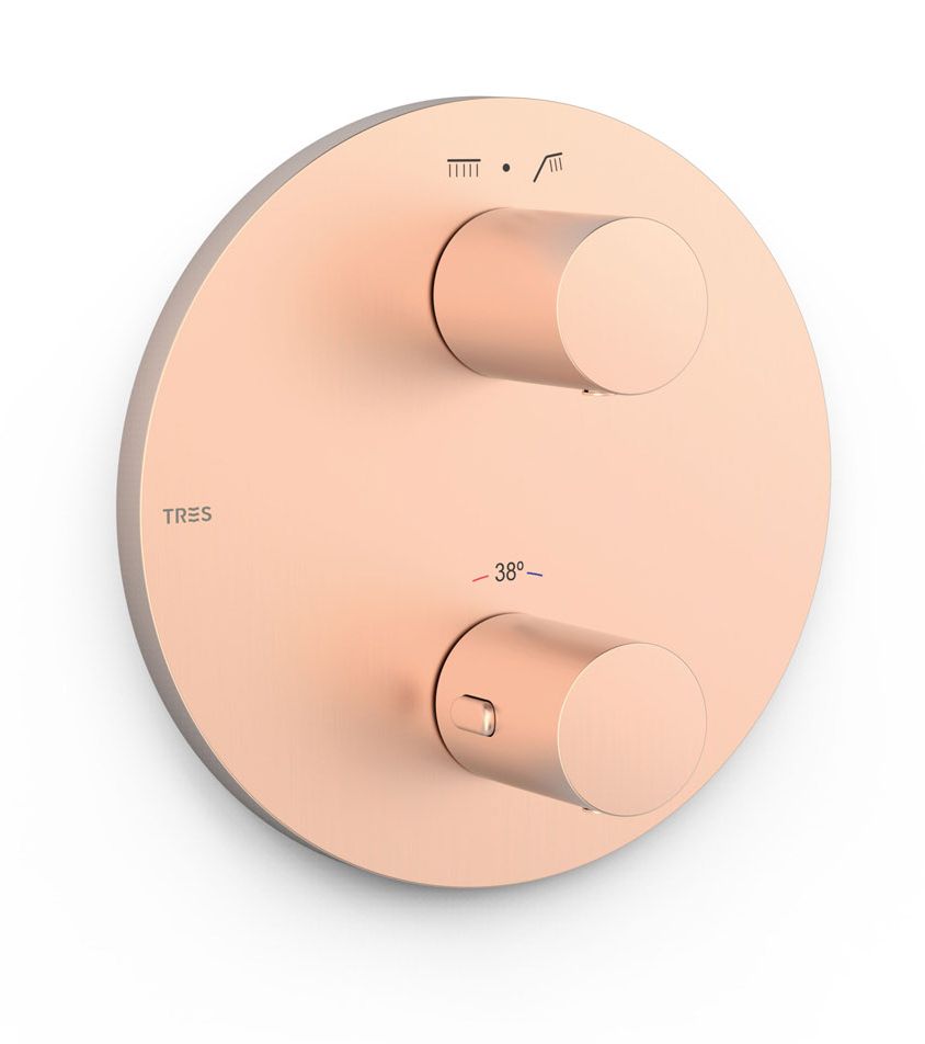 Tres Therm-Box bateria wannowo-prysznicowa podtynkowa termostatyczna różowe złoto mat 24-K 26225001OPM