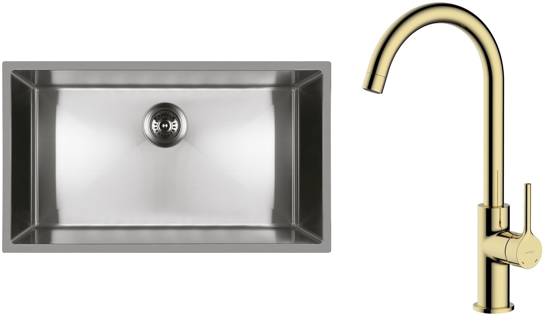 Zestaw Oltens Stalvask zlewozmywak stalowy 76x44 cm z baterią kuchenną Skafta stal polerowana/złoty połysk (71102100, 35206800) - Wysyłka w 24h