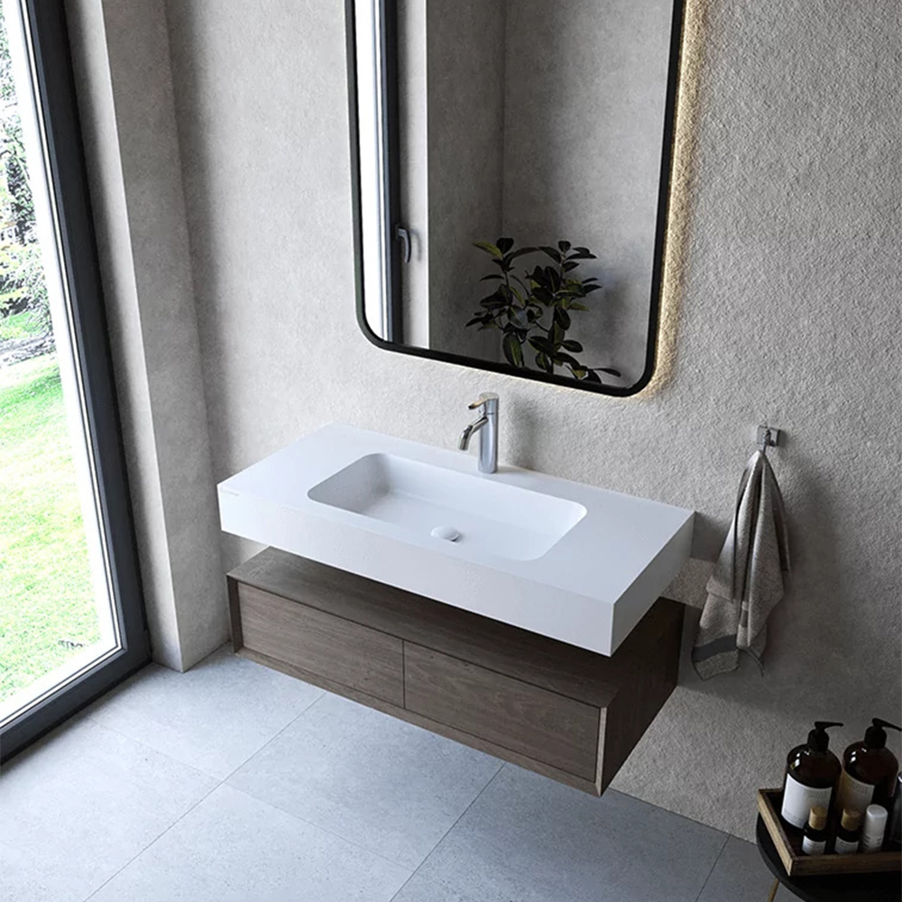 Cristalstone Linea Simpla umywalka 100x45 cm prostokątna ścienna-z blatem biała U1000-MCOT