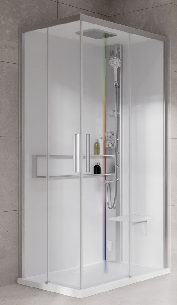 Novellini Glax 2 2.0 A kabina z hydromasażem 100x70 cm prawa parowa z brodzikiem srebrna G22A197DT5-1BB