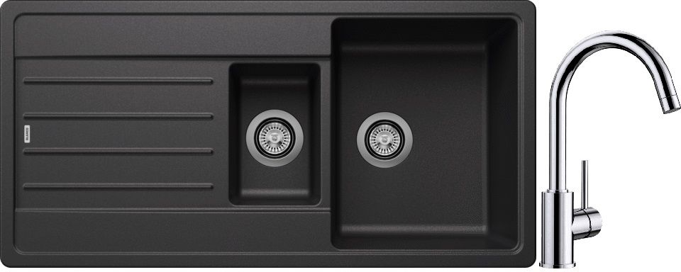 Blanco Legra 6 S zlewozmywak 100x50 cm z Silgranit antracyt z Blanco Mida bateria kuchenna stojąca chrom (522207;517742)