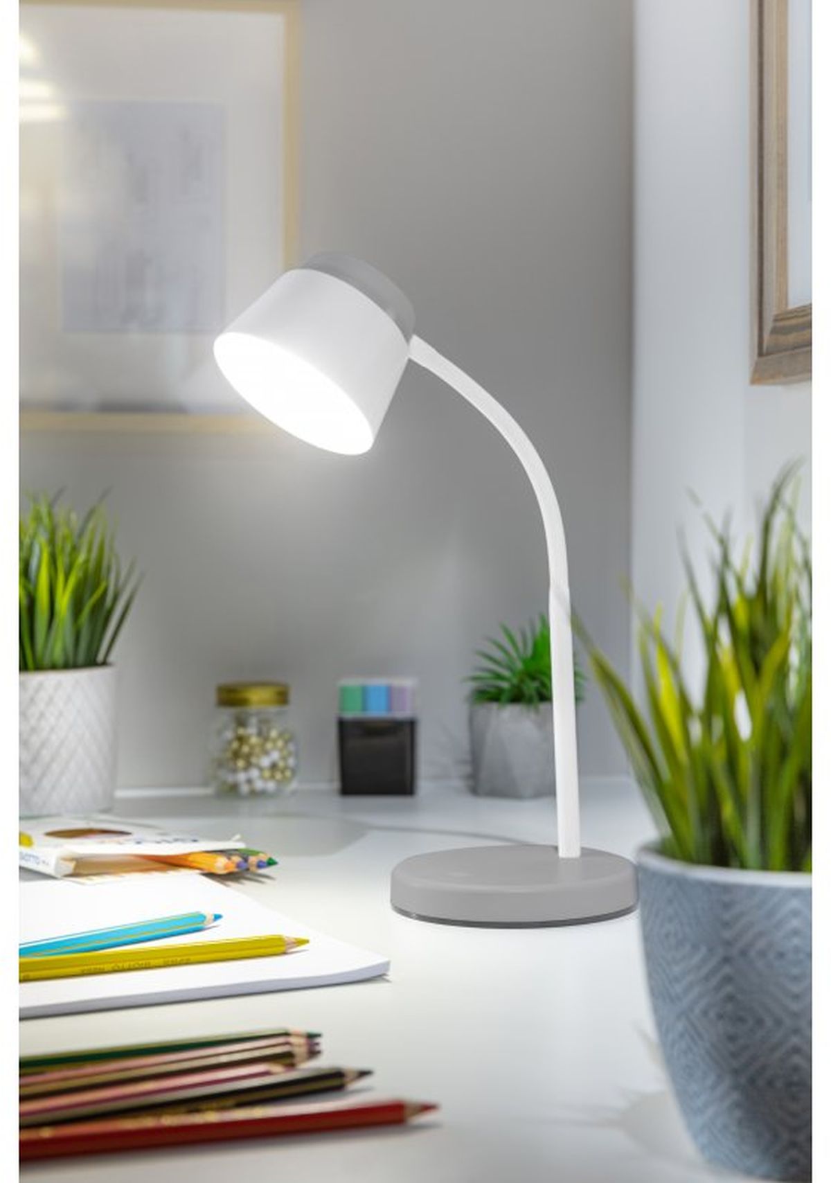 GTV Helin lampa biurkowa 1x6 W biała-szara LB-HEL6W-15-DEC