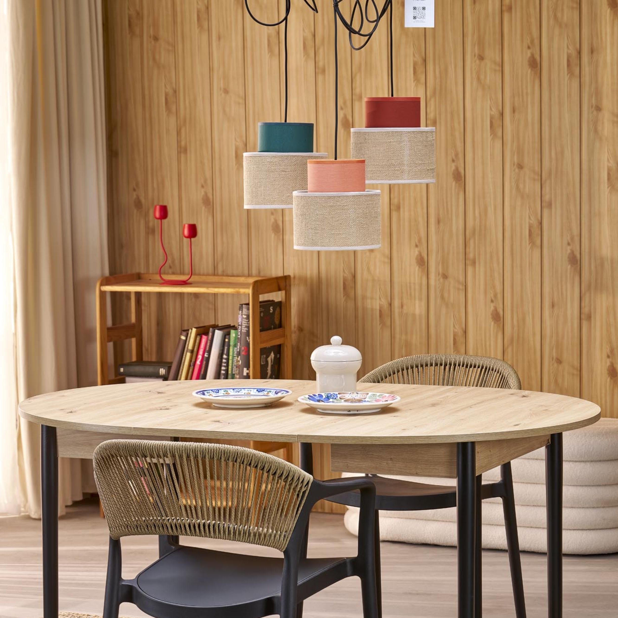 TK Lighting Duo Juta lampa wisząca 3x15W czarny/mix kolorów 3140